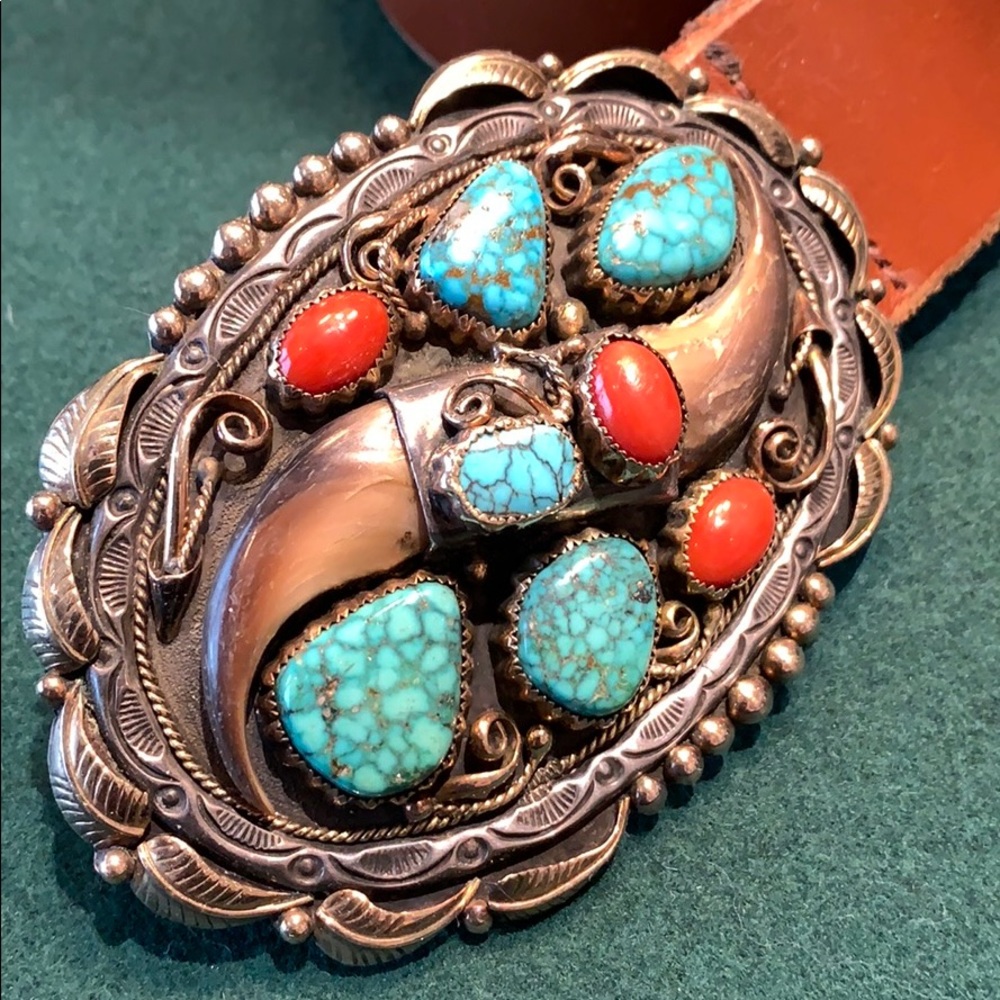 Navajo Sterling Silver Bear Claw Belt Buckle